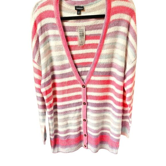 NWT TORRID Plus Size Multi-Color Pretty Stripe Button Front Cardigan. - Picture 2 of 16